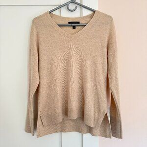 Banana Republic V-Neck Sweater 100% Cashmere Tan Size S Hi-Low